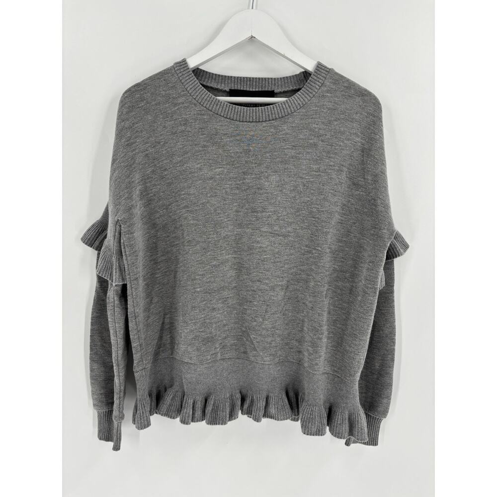 Charlotte Eskildsen Grace Sweater Womens Medium Gray Ruffles Modal Knit Pullover